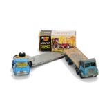 Dinky 1950s Foden Flat Truck with Tailboard, reference 903, blue cab, and chassis, fawn flatbed,