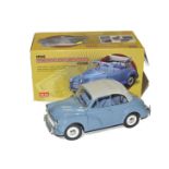 Sun Star 1:12 Scale blue Morris Minor Tourer (Convertible) 1960, bonnet badge detached, loose in