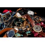 A large collection of costume jewellery and watches, comprising various enamel and gem set