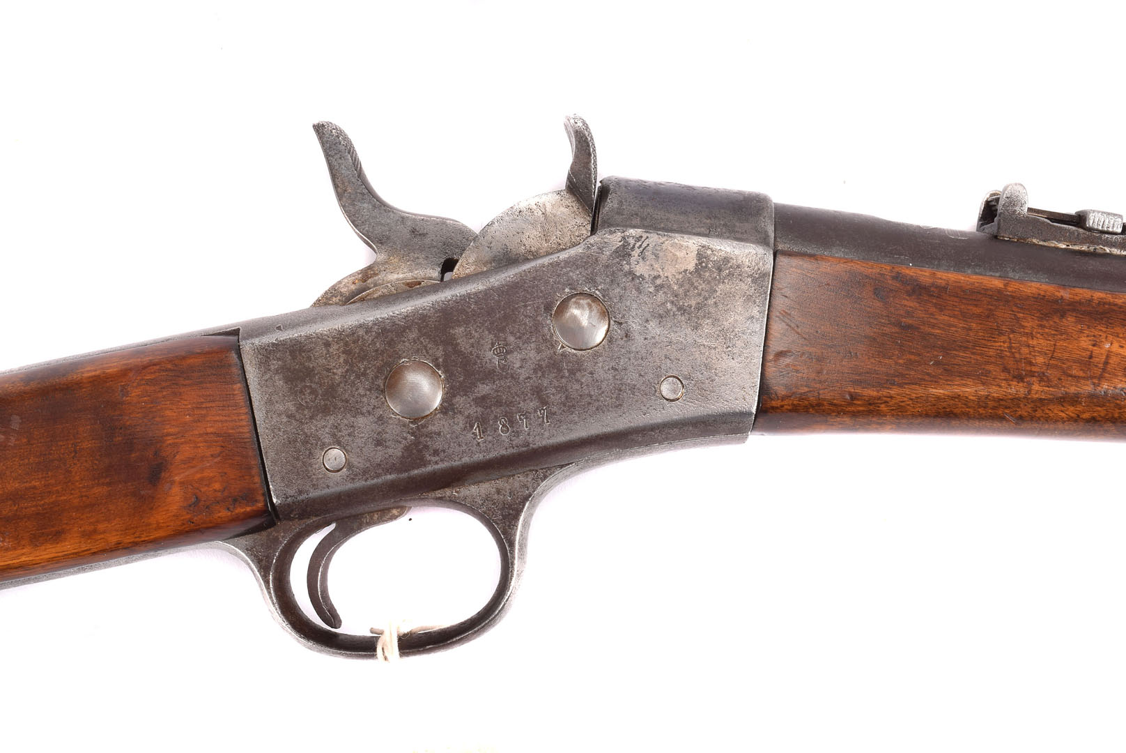 A 19th century Remington carbine rifle, with rolling block loading mechanism, double lock action,