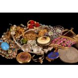 A collection of various costume jewellery, including brooches, chains etc, together with a small