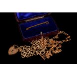 A 9ct gold heart padlock bracelet, with 21 key charm, together with a 9ct gold necklace, having