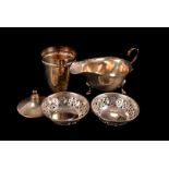 A small selection of various silver and white metal items, comprising a pair of silver dishes with