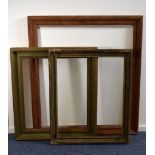 A group of three vintage picture frames, including a larger plain pine example and two gilt and