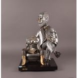 Frank Meisler (b 1929) mixed metal figure, Freud Sculpture’, depicted seated next to a chair in