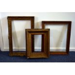 A group of six antique and vintage picture frames, one heavy small gilt example, a burr walnut