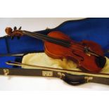 Violin, full size stamped Neuner and Hornsteiner Mittenwald anno 1873 with bow in hard case no
