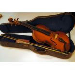 Viola, full size stamped Emile Blondelet with bow in hard case in good condition