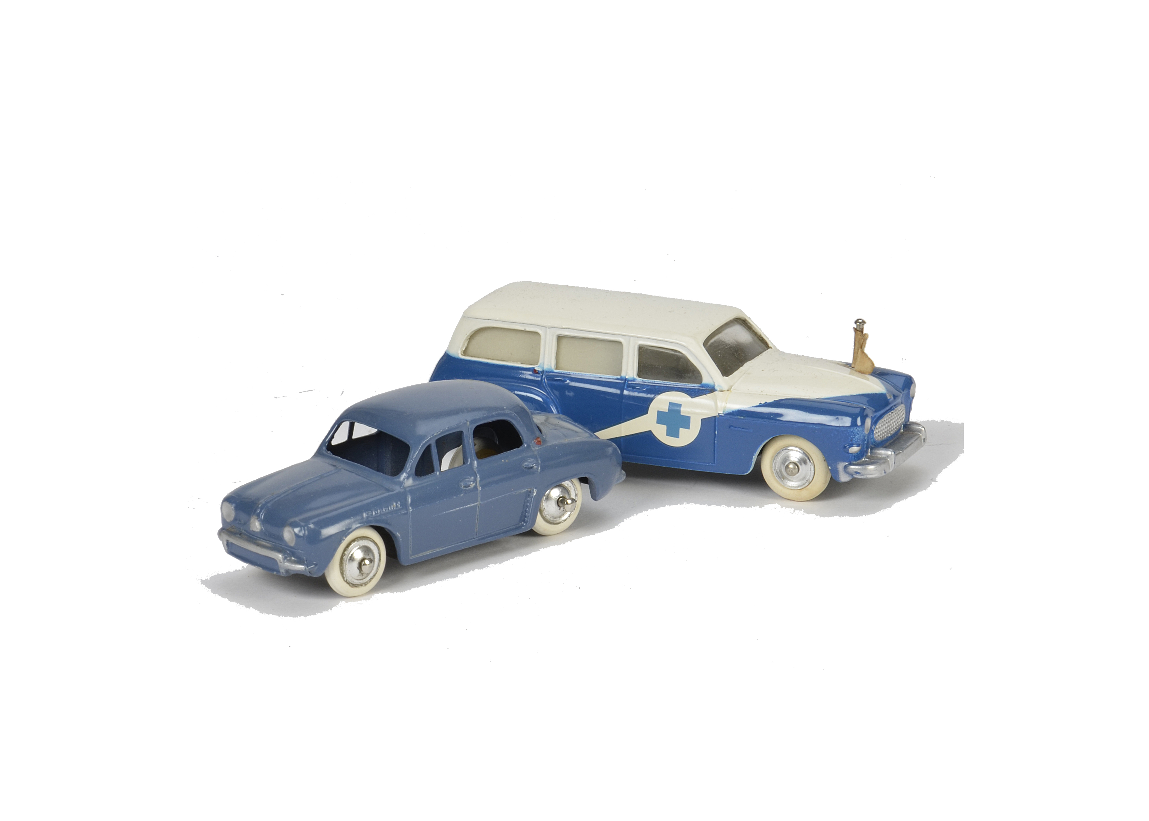 CIJ, No.3/53 Renault Private Ambulance, blue/white body, plated plastic hubs, white tyres, flag