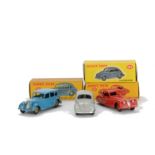 A Dinky Toys 151 Triumph 1800 Saloon, mid-blue body, fawn hubs, VG, 181 Volkswagen, grey body, mid-