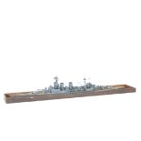 A fine waterline model of Battle Cruiser HMS Hood, probably hand built, wooden hull with wood and