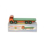 A Dinky Supertoys 902 Foden Flat Truck, 2nd type orange cab and chassis, mid-green flatbed and hubs,