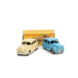 Dinky Toys 153 Standard Vanguard Saloon, cream body and hubs, in original tan spot box, E, box P,