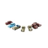 British Cars by Dinky Toys, 40d Austin Devon, maroon body and hubs, F (2), 40b Triumph Saloon,