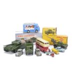 Dinky, Corgi & Matchbox, including Pre-War Dinky 35a Saloon Car, grey body, white rubber wheels, F-G