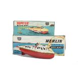 Sutcliffe Tinplate Battery and Clockwork Boats, Merlin battery operated Speed Boat with Flag, in