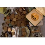 A collection of antique and modern coins, including a George III cartwheel two and one penny, an