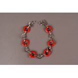 A Sterling Marked Retro Art Deco-Style Silver and red plastic necklace, Cira 1955, 36cm