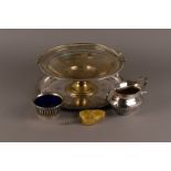 A collection of silver plated items, including sugar basin, hotel ware teapot, cased fish eaters,