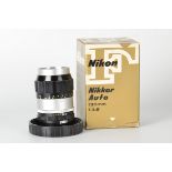 A Nikon Nikkor-Q f/3.5 135mm Lens, black, serial no. 961638, body, E, elements, VG, some internal