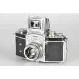 An Ihagee Kine Exakta 1 Camera, chrome, serial no. 539500, with Schneider Xenar f/2.8 50mm lens,