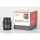 A Leitz Summilux f/1.4 50mm Lens, black, serial no. 2503452, body, VG-E, elements, VG-E, some very