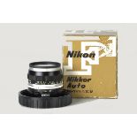 A Nikon Nikkor-S f/2.8 35mm Lens, black, serial no. 361690, body, E, elements, VG-E, in maker’s
