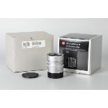 A Leitz Summilux-M Aspherical f/1.4 50mm Lens, E46, silver chrome, serial no. 3989205, body, E,