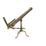 A late 19th Century lacquered brass 3½in Refracting Telescope, engraved for retailer around eyepiece