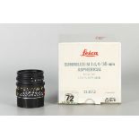 A Leitz Summilux-M Double Aspherical f/1.4 35mm Lens, E46, black, serial no. 3460611, body, E,