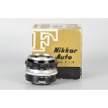 A Nikon Nikkor-S f/1.4 50mm Lens, black, serial no. 369701, body, E, elements, VG-E, in maker’s