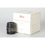 A Leitz Summicron-M f/2 50mm Lens, E39, black, serial no. 3679952, body, E, elements, E, with