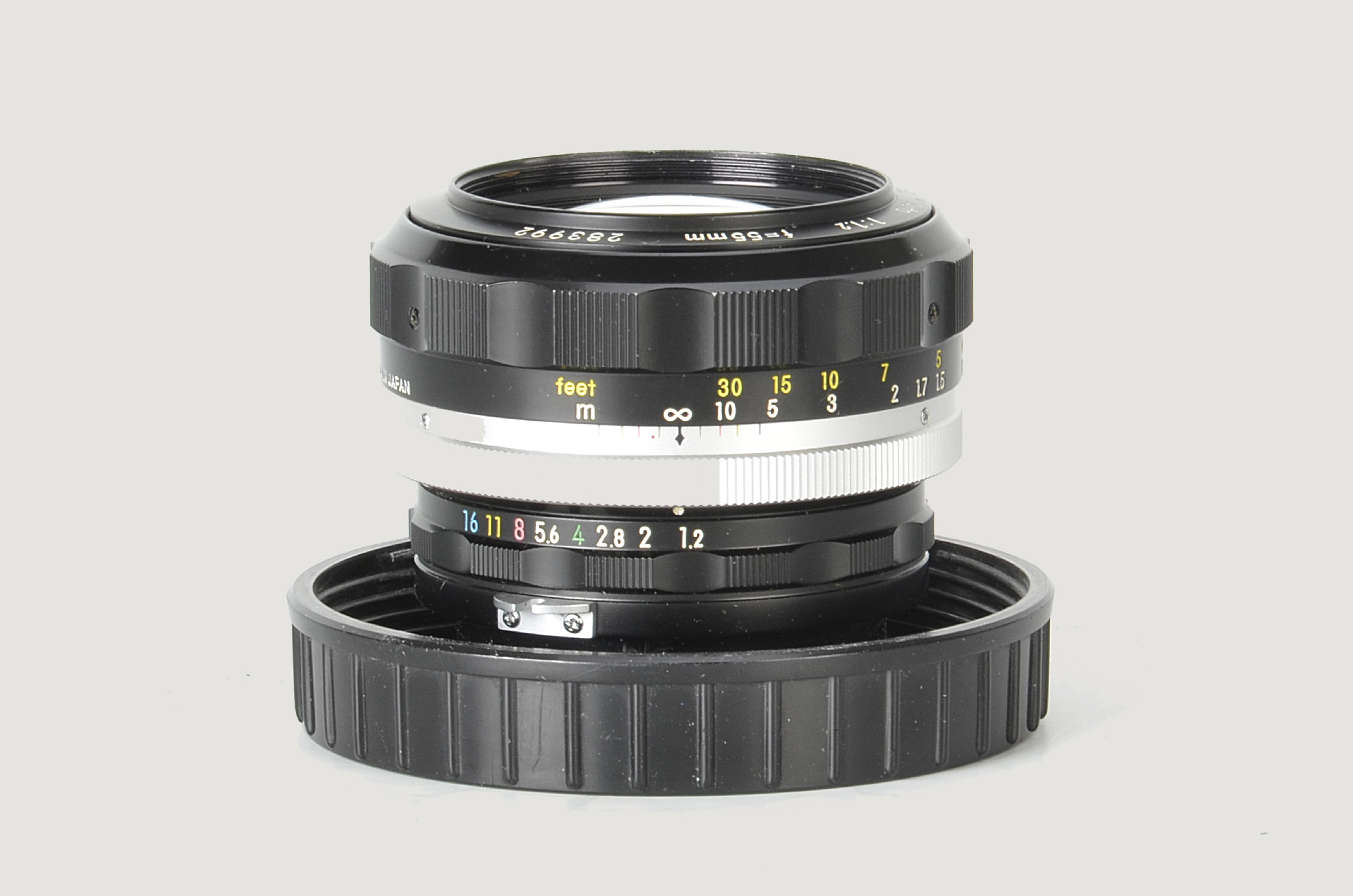 A Nikon Nikkor-S.C. f/1.2 55mm Lens, black, serial no. 283992, body, E, elements, VG-E, in maker’s
