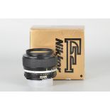 A Nikon AIS f/1.2 50mm Lens, black, serial no. 403825, body, E, elements, VG-E, in maker’s box