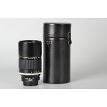 A Nikon AIS ED f/2.8 180mm Lens, black, serial no. 439008, body, E, elements, E, in maker’s case