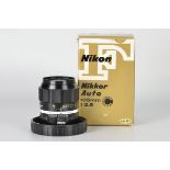 A Nikon Nikkor-P.C. f/2.5 105mm Lens, black, serial no. 526232, body, E, elements, VG-E, in maker’