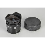 A Minolta Fish-Eye AF f/2.8 16mm Lens, black, serial no. 17601091, body, VG, elements, VG, with