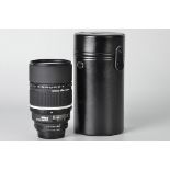 A Nikon AF DC_Nikkor f/2 135mm Lens, black, serial no. 305859, body, E, elements, VG-E, in maker’s