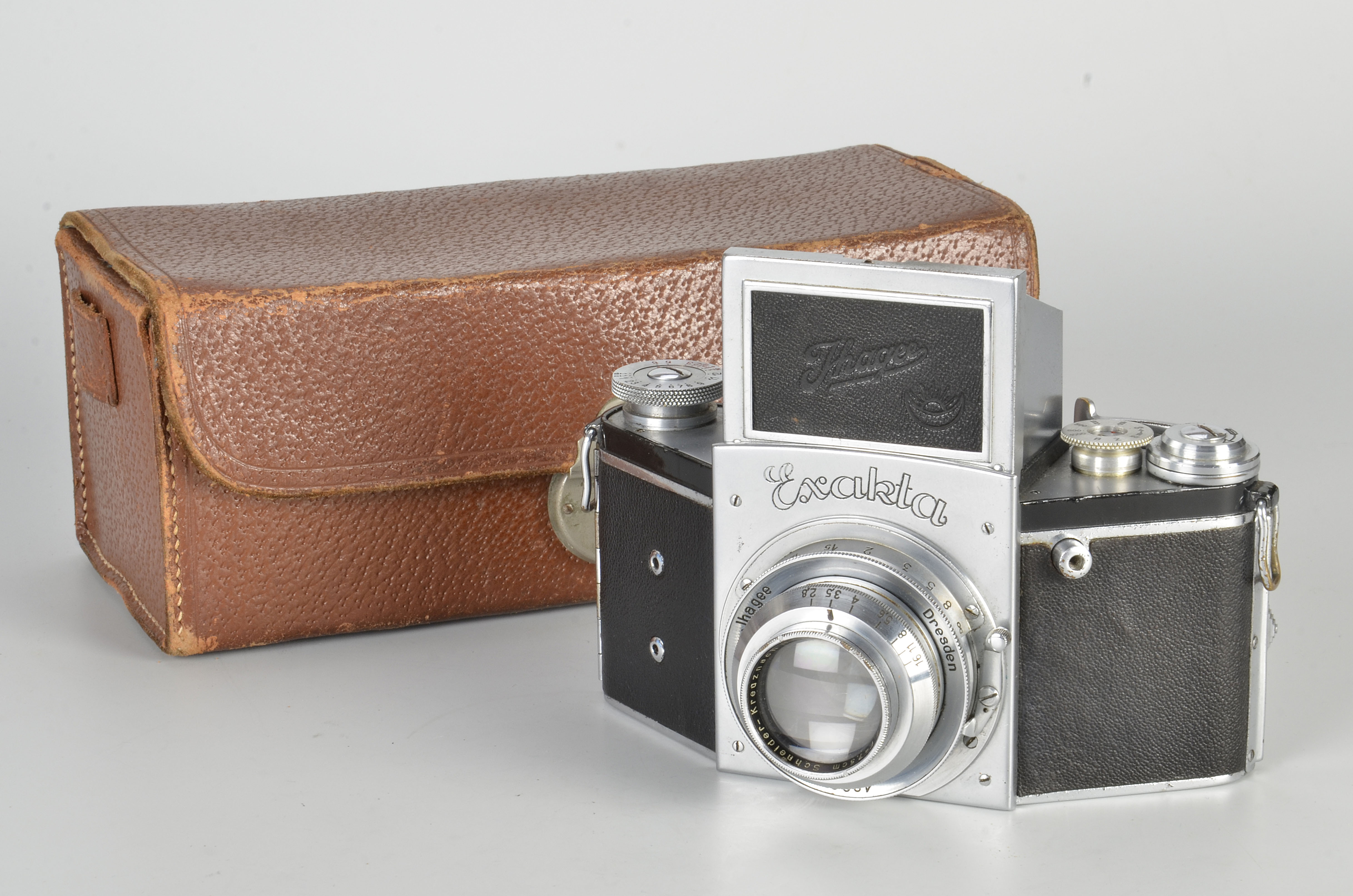 An Ihagee Exakta B Type 5.1 Camera, chrome, serial no. 489678, with Schneider Xenar f/2.8 75mm lens,