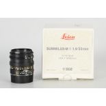 A Leitz Summilux-M f/1.4 50mm Lens, E46, black, serial no. 3690307, body, E, elements, E, with