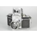 An Ihagee Kine Exakta 1 Camera, chrome, serial no. 610749, with Carl Zeiss Jena Biotar f/2 58mm