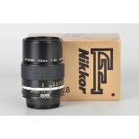 A Nikon AIS f/2.8 135mm Lens, black, serial no. 970013, body, E, elements, E, in maker’s box