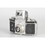 An Ihagee Kine Exacta 1 Camera, chrome, serial no. 638258, with Carl Ziess Jena Tessar f/2.8 50mm