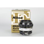 A Nikon Nikkor-H f/1.8 85mm Lens, black, serial no. 269102, body, E, elements, VG-E, in maker’s