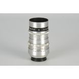 A Meyer-Optik Trioplan f/2.8 100mm Lens, chrome, serial no. 2827703, body, G, elements, G-VG, some