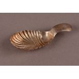 A William IV period silver caddy spoon by T&P, possibly Taylor & Perry, having shell fluted bowl and