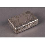 A Victorian silver snuff box by H & A, the small cushion shaped hinged case with engraved outer