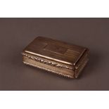A George IV silver snuff box by John Shaw, rectangular with engraved lines to lid and base, with