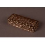 An Edward VII silver snuff box by George Nathan & Ridley Hayes, rectangular with embossed scene of