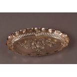 A Victorian silver embossed tray by George Maudsley Jackson, oval with raised fruits to well, London